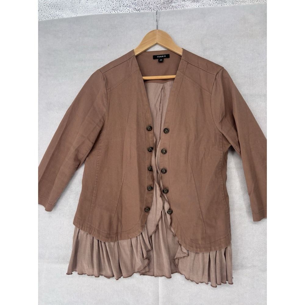 Torrid Tan Brown Military Ruffle Hem Jacket Utility Womens Size 10-12 (00)